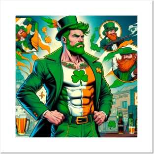Irish Male Comic Book Superhero with Leprechaun Posters and Art